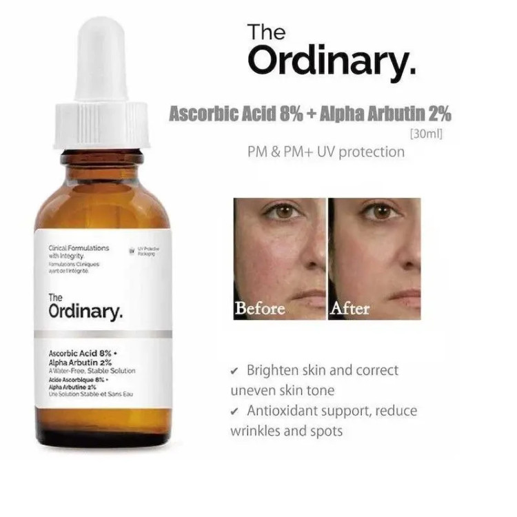 سرم آسکوربیک اسید 8درصد و آلفا آربوتین 2درصد اوردینری حجم 30 میل The Ordinary Ascorbic Acid 8 and Alpha Arbutin 2