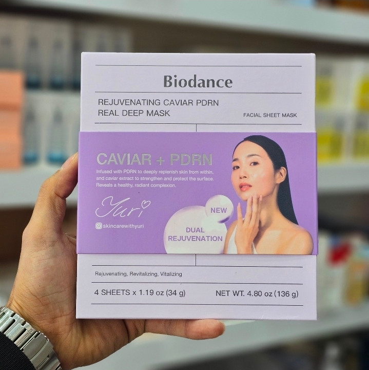 ماسک ورقهای جوانساز خاویار و PDRN بایودنس (موجود به صورت تکی و بسته ۴ عددی)