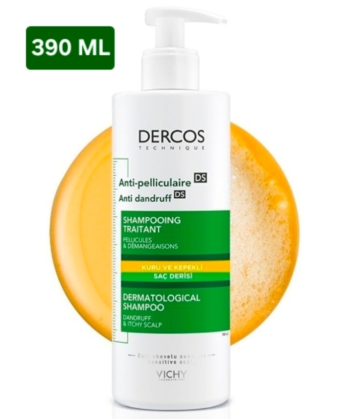 شامپو مردانه و زنانه dercos ویشی ضد شوره و کپک برای موهای خشک Vichy حجم 390 میلی لیتر